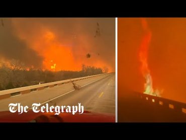 Moment fire truck drives through Texas wildfires as disaster declarations issued