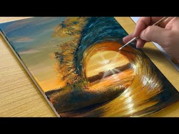 Easy Way to Draw Sunset and Waves / Acrylic Painting / STEP by STEP