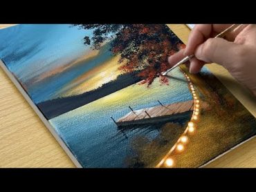 How to Draw a Sunset Lake / Acrylic Painting for beginners