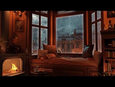 Cozy Reading Nook Ambience  Rain on Window & Thunder Sounds  Warm Fireplace