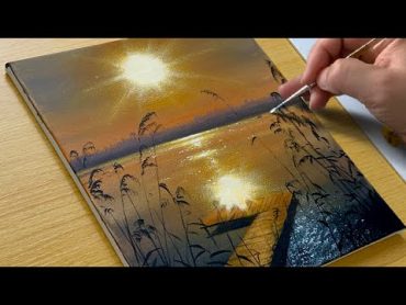 How to Draw a Sunset Lake / Acrylic Painting for Beginners