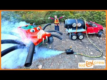 Halloween bug control truck shrinks kids ride on monster truck spider. Educational  Kid Crew