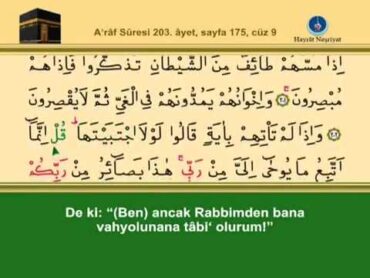 KURANI KERİM SAYFA 175  DOKUZUNCU CÜZ  A&39;RAF SURESİ  TÜRKÇE  İNGİLİZCE ALTYAZILI