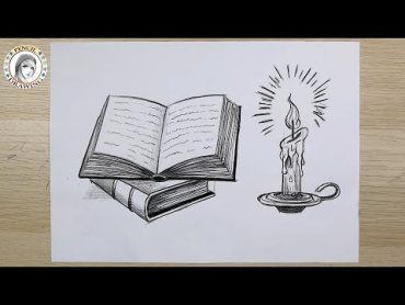 رسم بقلم الرصاص  رسم كتاب  رسم شمعة رسم ليوم العلم how to draw a book  how to draw candle