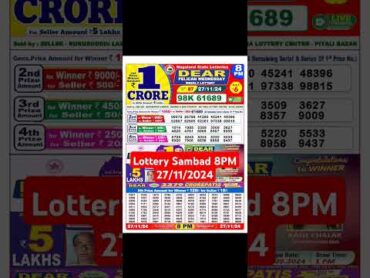 Lottery Sambad Nagaland Result 8PM, 27/11/2024 lotterysambad lotteryresult nagalandlotterysambad