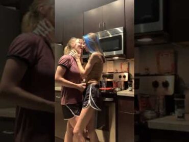 Two Girls Kissing In Kitchen