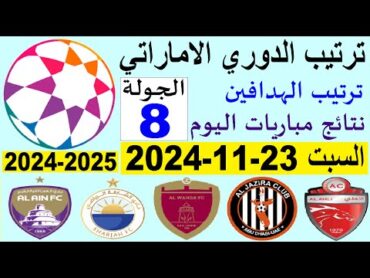 ترتيب الدوري الاماراتي وترتيب الهدافين الجولة 8 السبت 23112024  فوز العين و فوز الشارقة