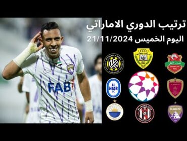 ترتيب الدوري الاماراتي اليوم بعد انتهاء مباريات اليوم الخميس 21  11  2024 الجولة 8 دوري ادنوك