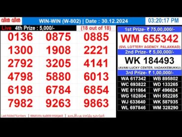 KERALA LOTTERY WINWIN W802  LIVE LOTTERY RESULT TODAY 30/12/2024  KERALA LOTTERY LIVE RESULT