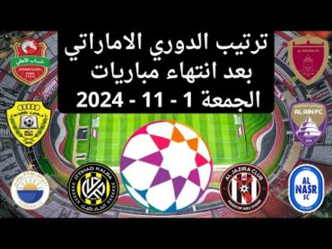 ترتيب الدوري الاماراتي اليوم بعد انتهاء مباريات اليوم الجمعة 1  11  2024 الجولة 7 دوري ادنوك