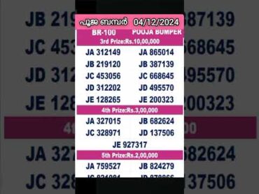 POOJA BUMPER BR100  04/12/2024 TODAY KERALA LOTTERY RESULT  TODAY POOJA BUMPER LOTTERY RESULT