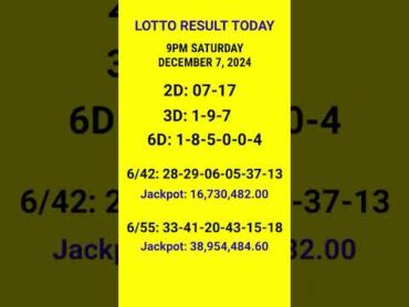 9pm PCSO lotto results December 7, 2024 2d 3d ez2 swertres