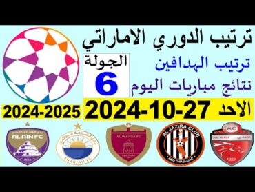 ترتيب الدوري الاماراتي وترتيب الهدافين الجولة 6 اليوم الاحد 27102024  فوز شباب الاهلي