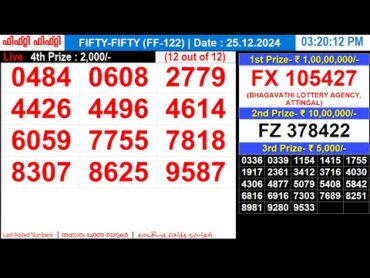 KERALA LOTTERY FIFTYFIFTY FF122LIVE LOTTERY RESULT TODAY 25/12/2024  KERALA LOTTERY LIVE RESULT