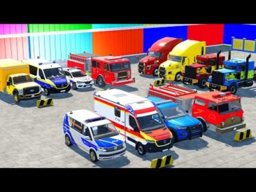 DELIVRY & TRANSPORTING FIVE COLOR FORD POLICE CARS, AMBULANCE TRUCKS, FORD RESCUE TRUCKS  FS 22