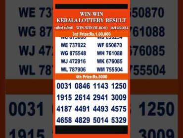 Win win w800 16/12/2024   Today Kerala Lottery Result Lottery Result  Today Lottery Result