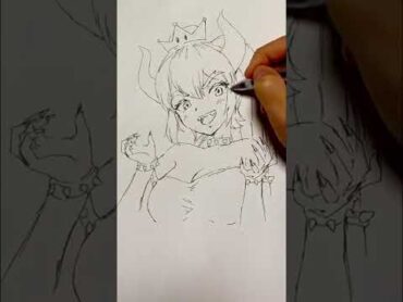 一発描きでクッパ姫描いてみた！shorts マリオ クッパ クッパ姫 女の子 女の子イラスト イラスト 一発描き アナログイラスト