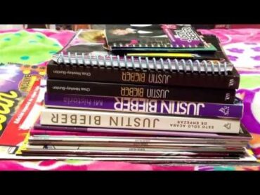 My Justin Bieber books, notebook, magazine. (: