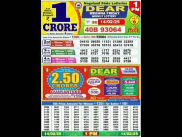 Nagaland lottery result today 1pm 14/02/2025 morningNagaland State Lottery Result Pdf.