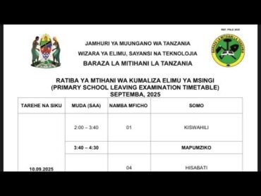 RATIBA YA MITIHANI YA DARASA LA SABA NECTA 2025 IMETOKA RASMI