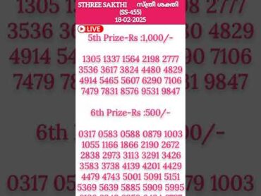 Sthree sakthi SS455 kerala Lottery results 18022025 💶 TodayLotteryResults lotteryliveresult