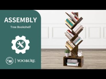 🛠️YoobureTree Bookshelf 6 Shelf Retro Floor Standing Bookcase for CDs/Movies/Books Assembly Video